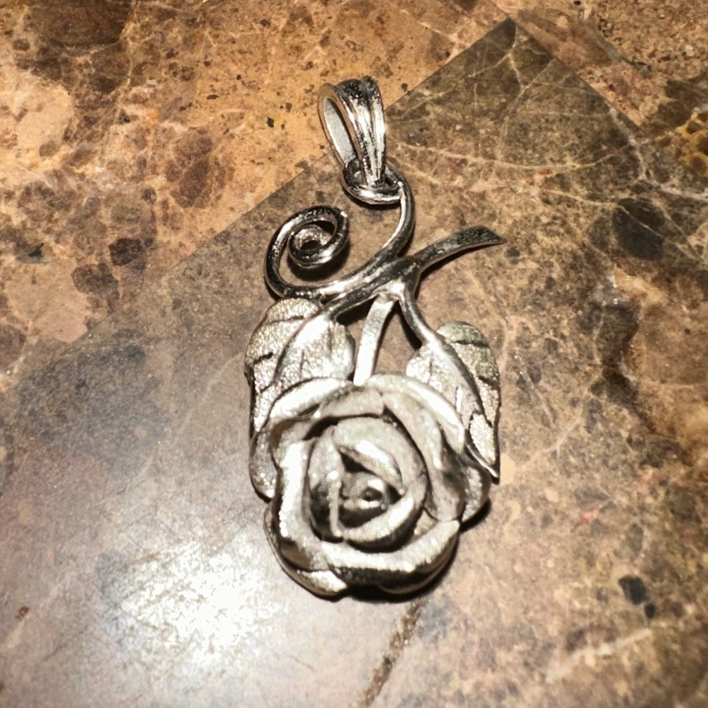 antique European 835 Silver Rose Pendant